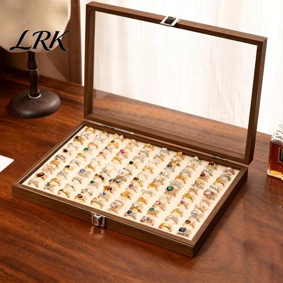 Jewelry Box with Partitions Ring Storage Box, Durable Wood Compartmentalized Design, Soft Neat And Orderly Velvet Interior Multi-grid Organizer,