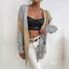 Temperament and Elegance Outer Wear Autumn and Winter Fashion Knitted Long-sleeved Colorblocked Sweater Cardigan Women