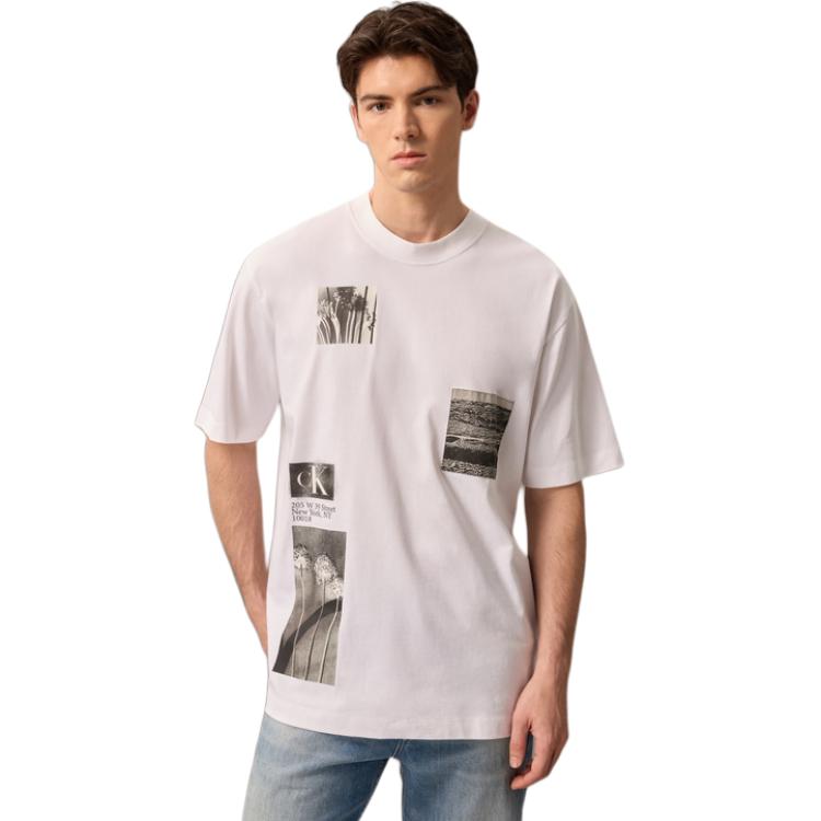 Calvin Klein Loose Round Neck Printed Short Sleeve T-Shirt Unisex Tops Bright-White J322868-YAF