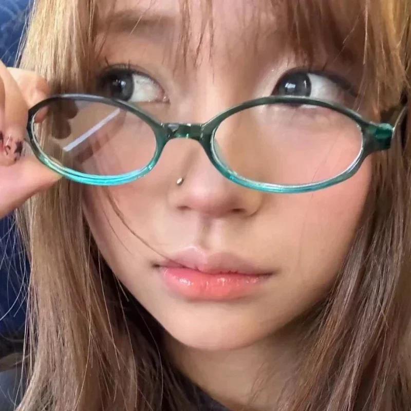 1/2/3pcs Y2K Vintage Small Oval Glasses Girls Style Red Green Frame Glass Eyewear Decorative Outdoor Anti-blue Eyeglasses Gifts