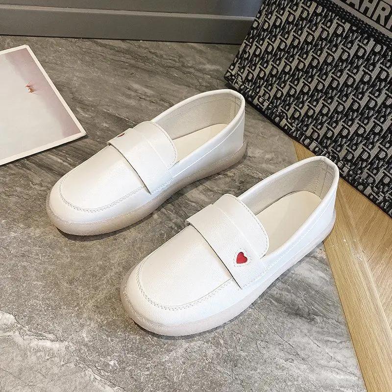 Fashion Ladies Footwear White Leather Casual Women's Flat Shoes Slip-on Comfortable and Elegant 2025 Summer Popular Lastest Offer Young