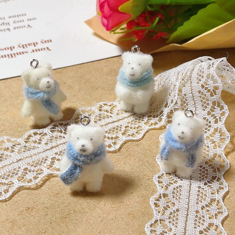 8pcs Flocking Scarf Polar Bear Pendants  Animal Charms DIY Phone Chains Keychain Earring Accessory for Jewelry Making Finding 8pcs Mix