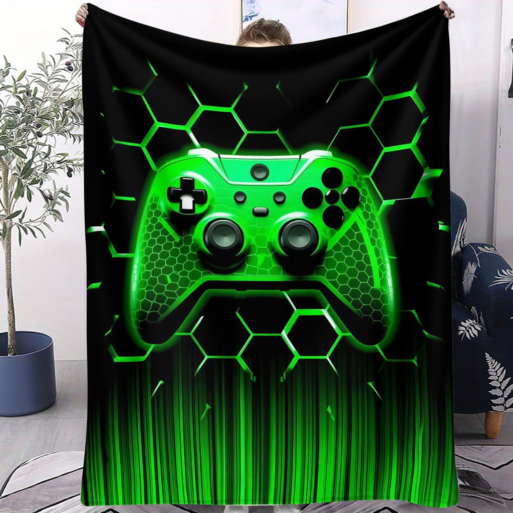 Cyber Neon Game Controller Fleece Throw Blanket Warm Soft Street Trend Plush for Girls Boys Bedroom for Living Room Home Decor
