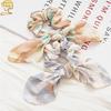 Vintage Print Ribbon Scrunchies Long Tail Hair Tie Elegant Hair Accessory for Women Vacation Style