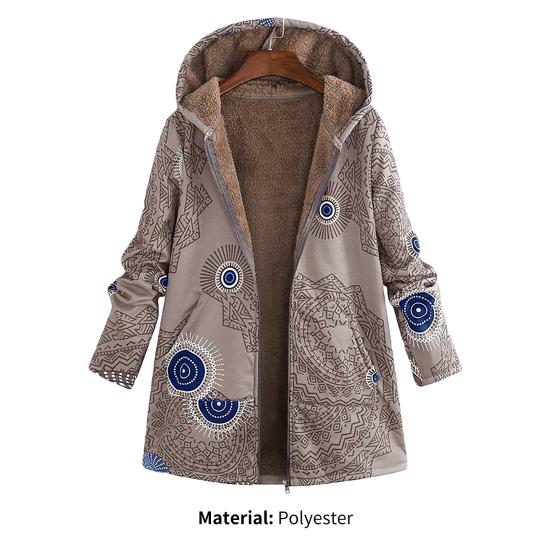 Damenmantel Reißverschluss Plüsch Vintage Ethno Warm Mit Kapuze Winterjacke für den täglichen Gebrauch