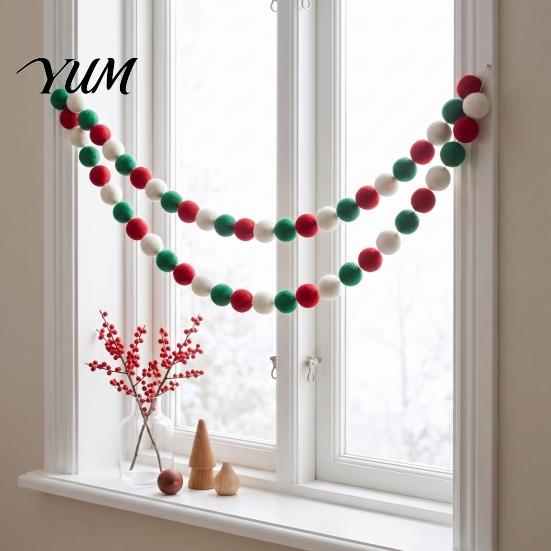 Red Green White Felt Ball Decor 78.8 Inch Christmas Pom Garland, 20/30 Pompom Soft Fluffy Garland Balls Ornaments for Xmas Tree, Fireplace, Wall, Home