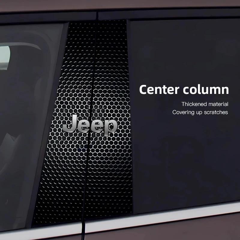 2Pcs Anti-Scratch Car Window Pillar Trim Film Logo Sticker for Jeep Renegade Wrangler JK Grand Cherokee Compass Car Accessories