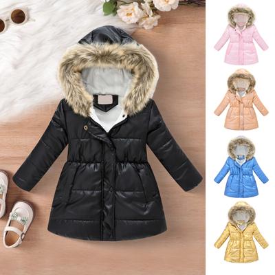 Kinder Langer Mantel Winter Warmer Parka Oberbekleidung Metallic-Glanz Jacke mit Fell