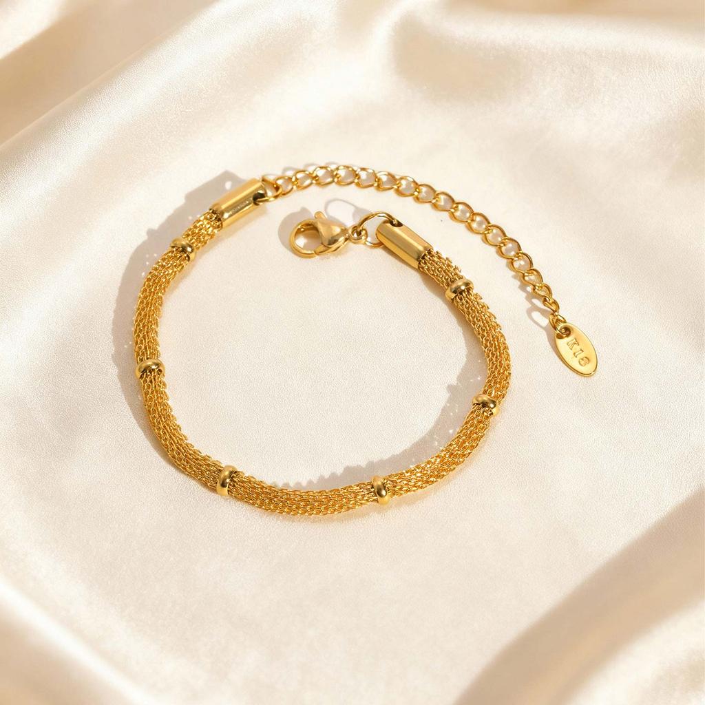 Stainless Steel Mesh Bead Chain Bracelet for Women, Gold Plated Waterproof Bracelets,Unique Jewelry Gift