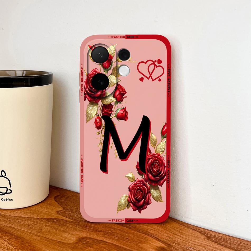 For Vivo V60 Lite 5G Phone Case Fashion Rose Letters Soft Liquid Silicone Housing For Vivo V 60 Camera Coverage Anti Drop Shell