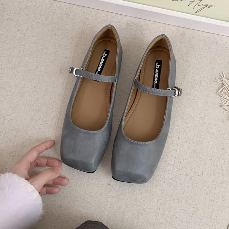 

Fashion IPPEUM Mary Janes Shoes Women Ballet Flats 2025 New Buckle Square Toe PU Leather Brown Ballerina Shoes 245 темно-сірий колір