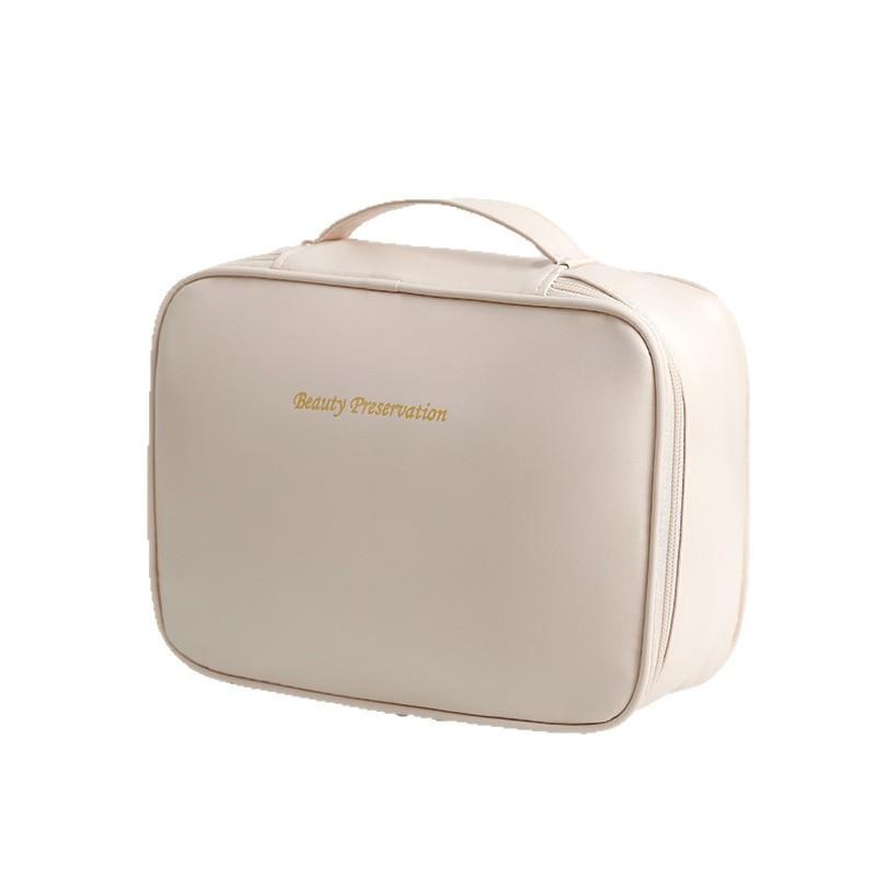 Bolsa de Maquiagem Estilosa de Grande Capacidade com Material PU à Prova d'Água para Viagem e Uso Doméstico