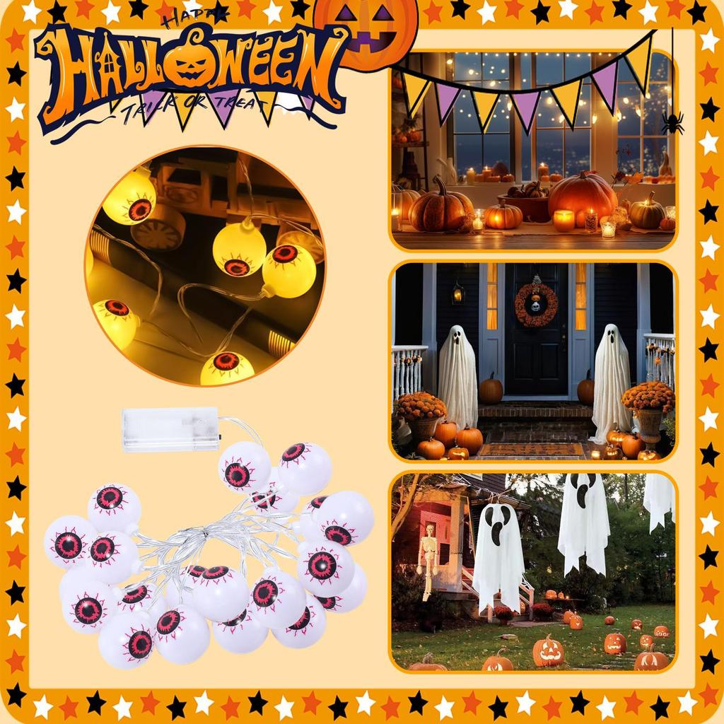 1PC 20 LED Halloween Eyeball String Lights Indoor Atmosphere Decorative Light Suitable For Halloween Party Home Decoartion