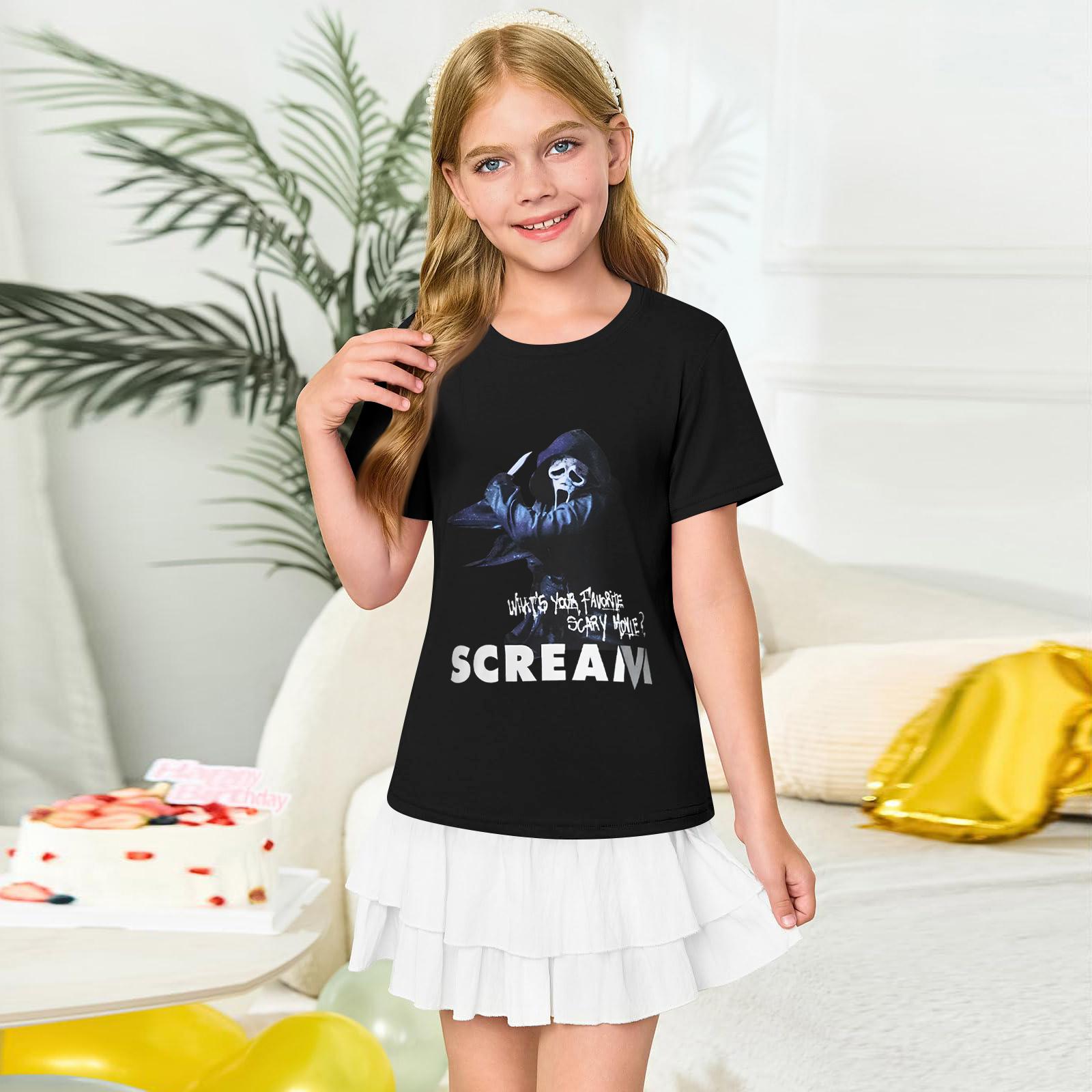 Girls Round Neck Short Sleeve Printed Casual Short Sleeve 120