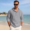 Men's Cotton Linen Hooded Long Sleeve Shirt Lightweight Quick Dry Loose Casual Solid Color Top