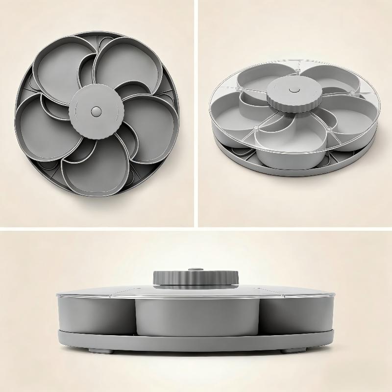 6 Compartment Rotating Serving Tray BPA Free Snacks Fruit Candy Platter For Home Party Kitchen Countertop