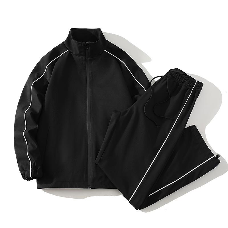 Men Autumn Handsome Suit Windproof Stand Collar Jacket+ Straight-Leg Pant Sports Two Piece Set