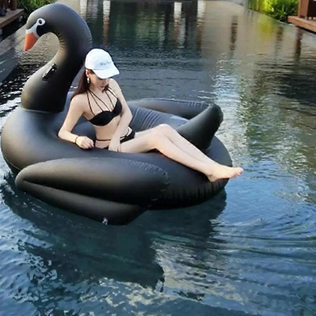 Cool 190cm Black Swan Giant Pool Float Inflatable Circle Swimming Rings Ride-On Inflat Mattress Floating Bed Summer Party Pool