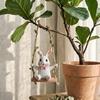 Rabbit on A Swing Ornament Durable Resin Waterproof Hanging Decor with Hemp Rope And Leaf Design Pendant for