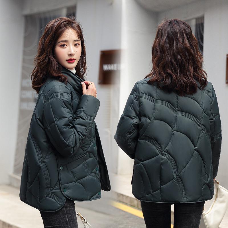 New product Xiangyun embossed down cotton-padded women's short fashion stand-up collar light cotton-padded women's cotton-padded jacket
