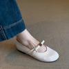 Sheepskin~ French Flat-soled Single Shoes Women's Camellia Bow with Gentle Evening Breeze Round Head Mary Jane Shoes