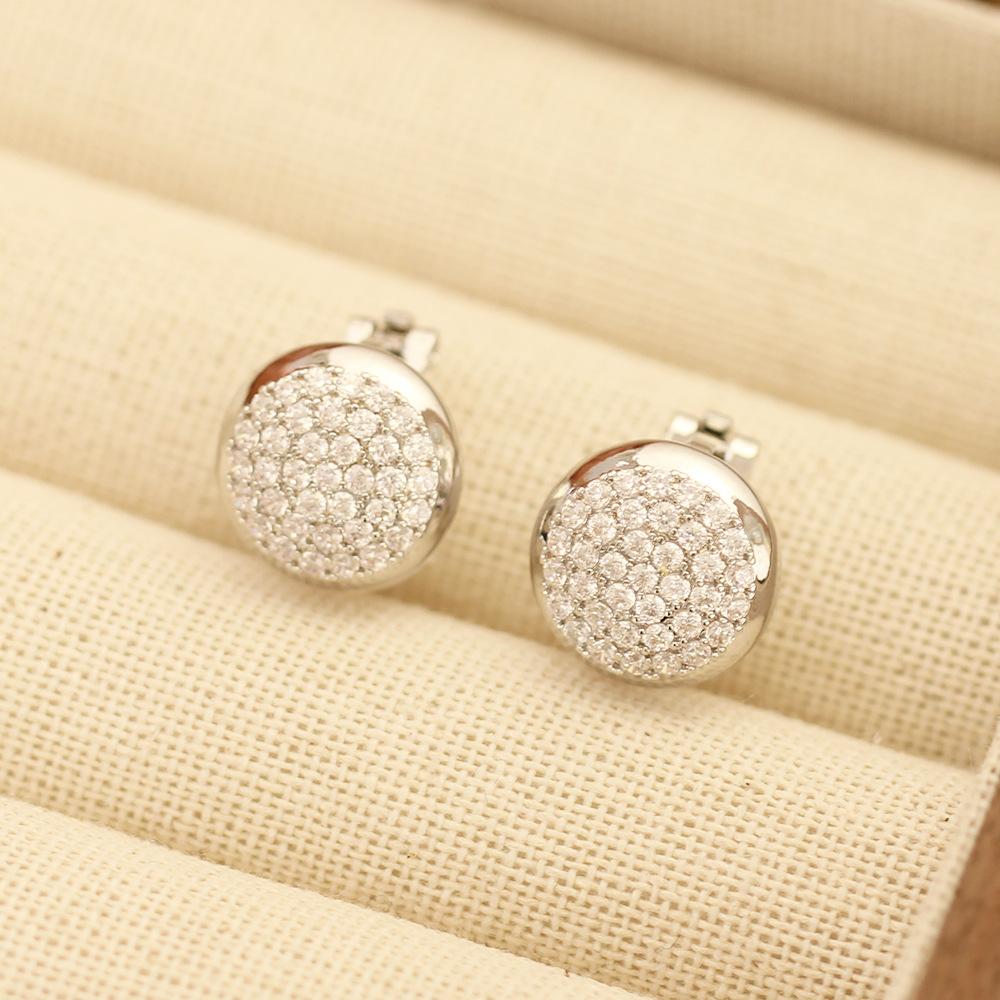 New product simple and versatile gold and silver two-color gold-plated round stone-studded earrings temperament no earrings clip bridal earrings