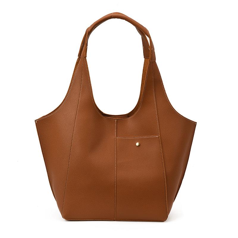 

Long-selling European and American retro shoulder bag, simple soft leather bag, large-capacity shoulder portable tote bag. коричневый