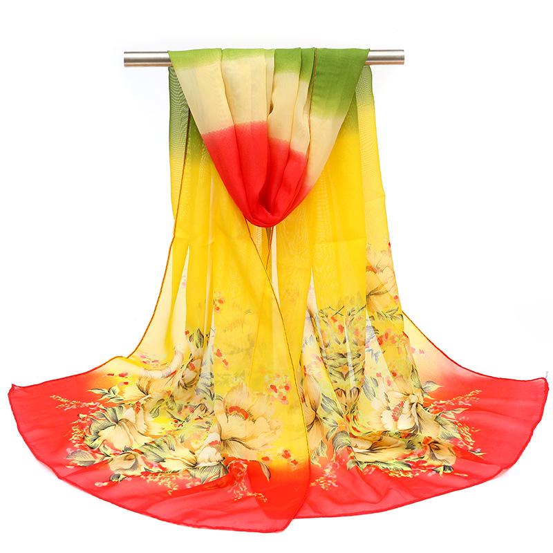 2026 Silk Chiffon Women's Scarf: Korean Style, Versatile, Long, and Thin for Spring, Autumn, Beach, or Winter Decoration