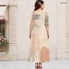 Women Plus Size Round Neck Keyhole 3 4 Sleeve Abstract Print Long Maxi Dress