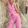 European and American Street Wind Cotton and Linen Sleeveless Vest Straight Pants Two-piece Set Women's 1116 Spring New Fashion Suit