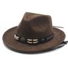 Sombrero de Vaquero Unisex de Ante Sintético Ala Ancha Sombrero de Sol Occidental con Banda de Cuero con Cuentas