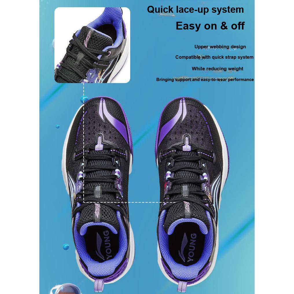 Li Ning Primary 3 V3 Comfortable Versatile Low Top Kids Basketball Shoes Kids Basketball Shoes Black Purple YKBU040-7