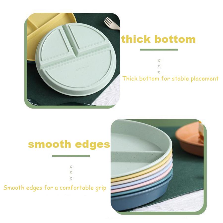 23cm Sub-grid Plate Fat-reducing Sub-plate Children's Tableware Three-grid Rice Plate Separated Dessert Breakfast Plate Kitchen