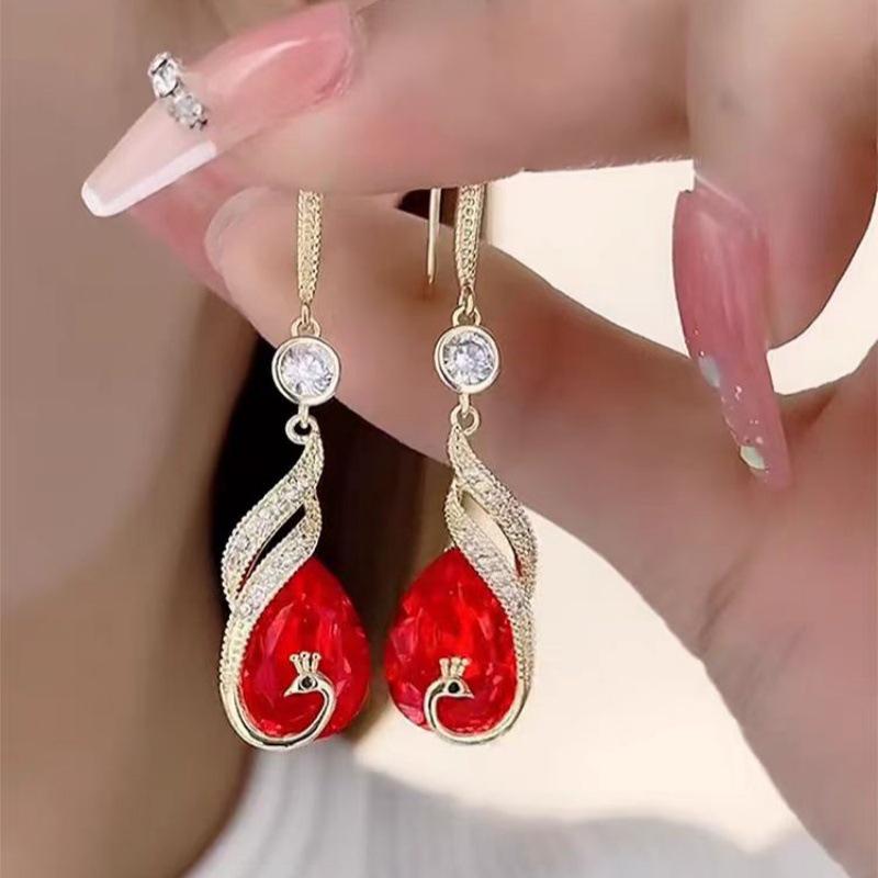 Elegant Red Crystal Phoenix Earrings - Internet Celebrity Style