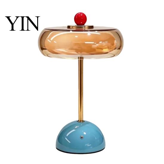 Adjustable Brightness Office Light Retro Glass Mushroom Table Lamp, USB Rechargeable Touch Control Bedside Modern Aesthetic Room Lamp 3 Colors