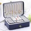 Jewelry Box with PU-Covered Exterior, Lift-Out Upper Tray, Ring Rolls, Earring Panel, Necklace Hooks, and Lid Pocket