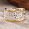 Ethnic Hand Carved Flower Women's Ring Two Color Metal Hollow Geometry Daily Wear Party Jewelry Anniversary Gift