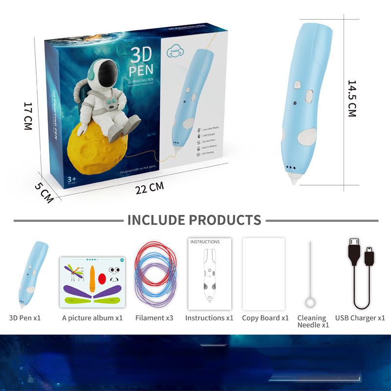 

Ручка для 3D-печати, не горячая в руке, беспроводная 3D-детская трехмерная ручка для граффити, ручка для рисования, детский студенческий подарок [низкотемпературная версия] синий