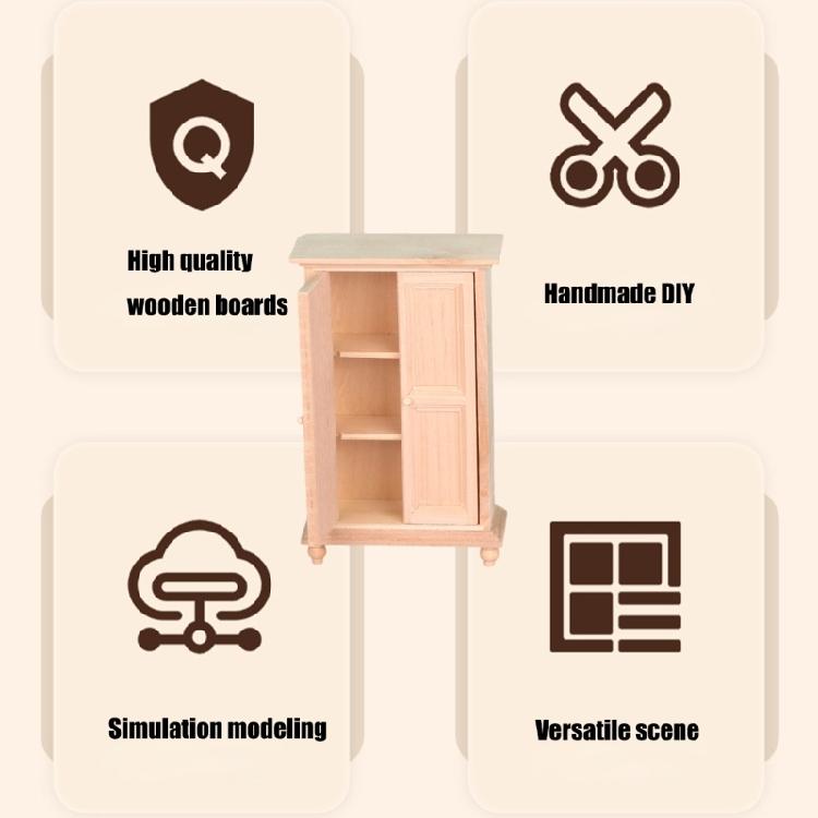 Detailed 1/12 Doll House Furniture Unpainted Wood Wardrobe Model With Functional Double Door for Kids Pretend Play Game