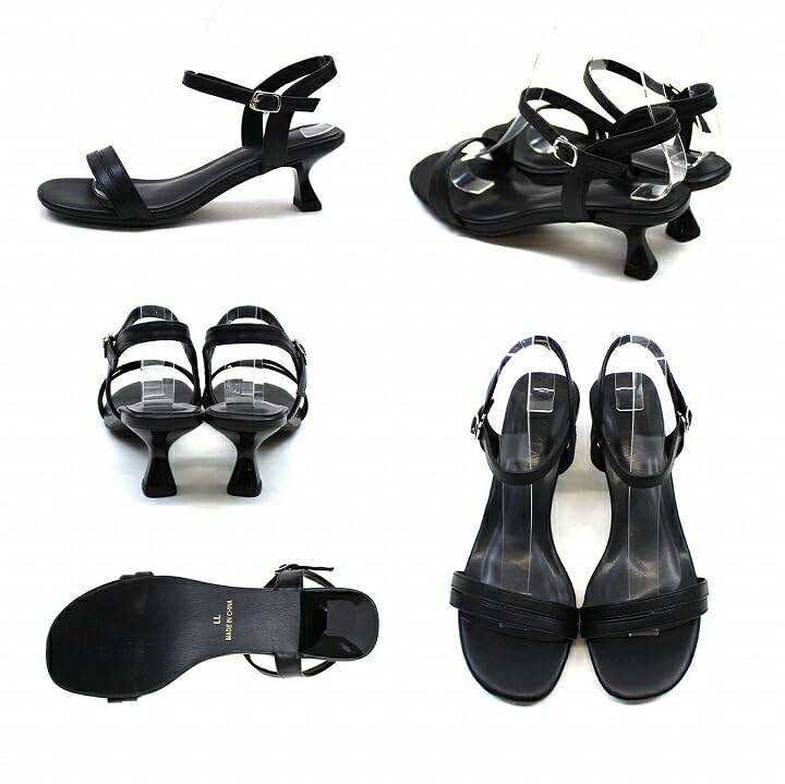Ankle Narrow Low M [Vivian] Women's Sandals, Strap, Heel, Heel, V33401SM, Black, (23.0-23.5)