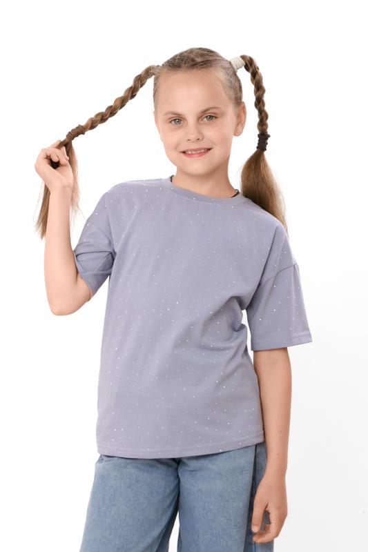 T-shirt for Girls – Soft Knitted Fulicra with Rhinestones, Straight Cut, Various Colors Summer 6414-105-5 HC