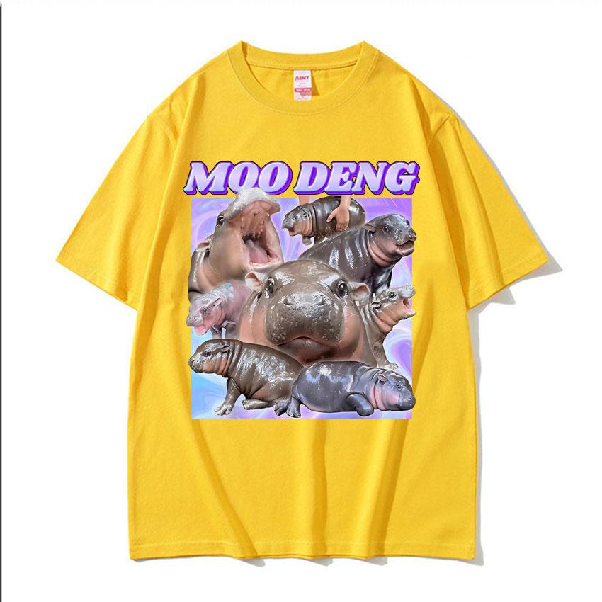 Cute Baby Hippo Moo Deng Kawaii Funny T Shirts for Unisex Women Summer Casual Oversized Tshirt Vintage Fashion Pure Cotton T Shirt