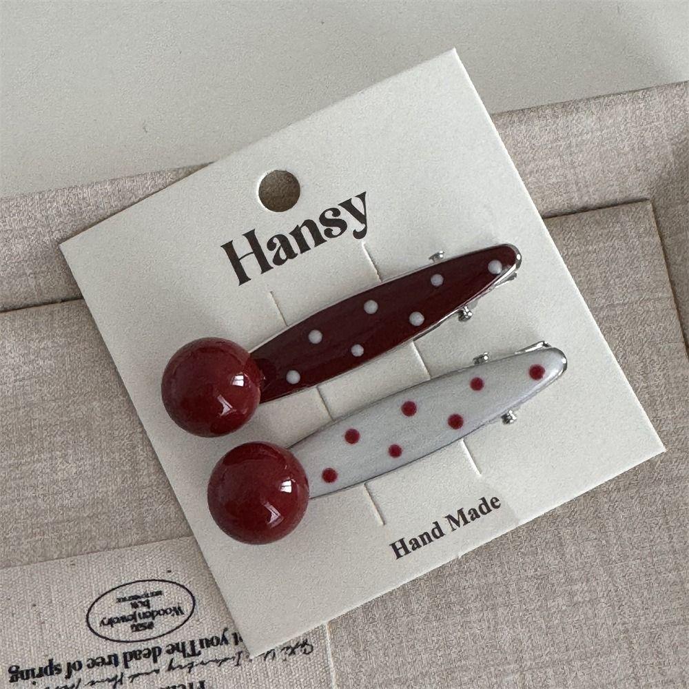 2 PCS Red Heart Bangs Duckbill Hair Clips Polka Dot and White Wave Point Hair Accessories  For Girls