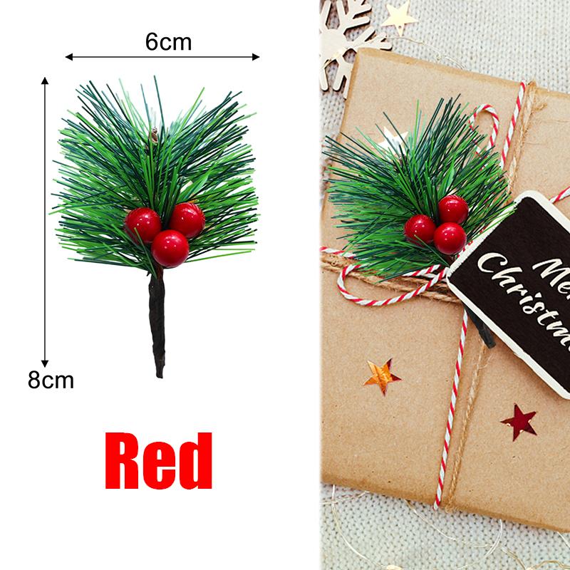 

50/1pcs Mini Artificial Berry Pine Needle Branches Christmas Red Holly Berries for Xmas Tree Ornaments DIY Wreaths Party Decor 1PC червоний