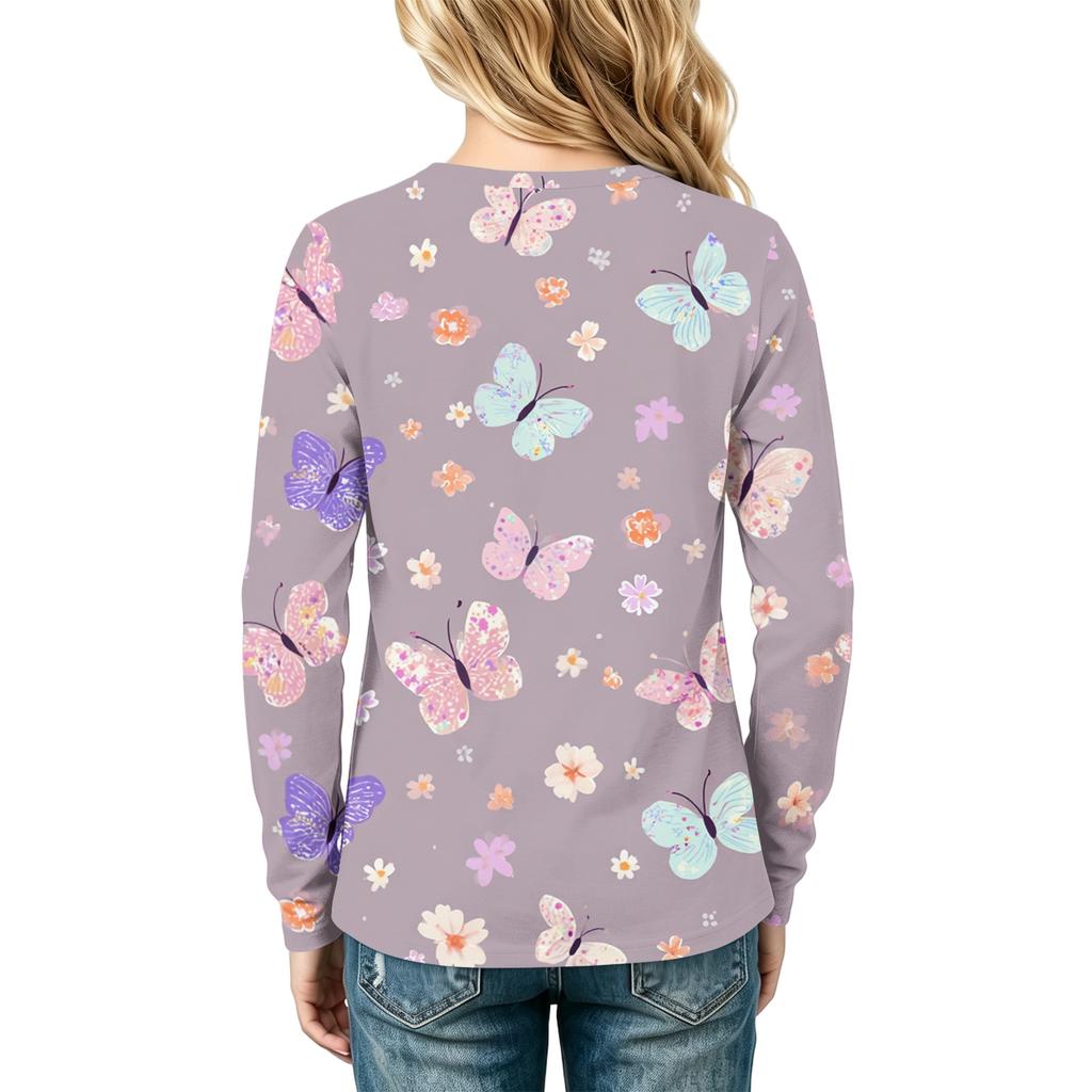 Kids' Long Sleeve Neck Printed T-Shirt Casual Top for Boys and Girls