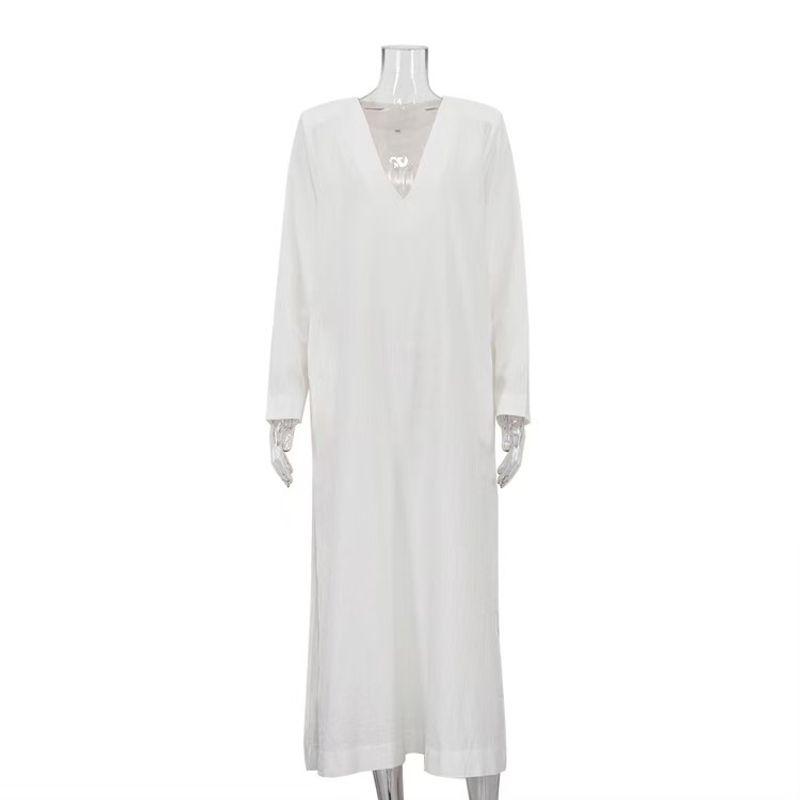 

Fashion Wind Fashion Elegant Sexy V-neck Long Sleeve High Waist Dress V-Neck Long Sleeved Dress White S