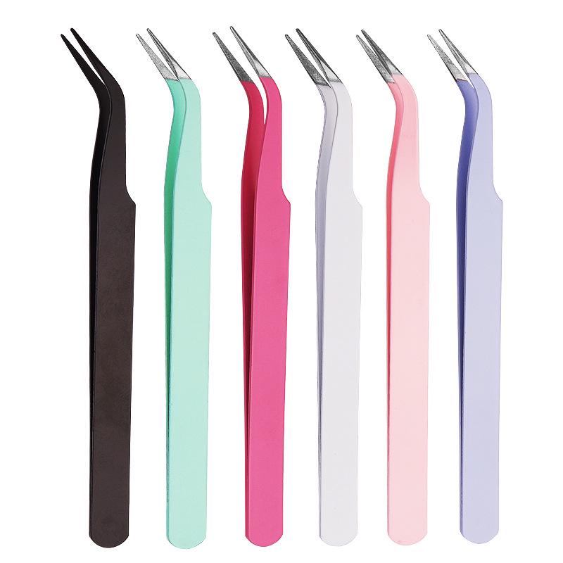 Stainless Steel Eyelash Tweezers: Thickened Journal Clips, Pointed Curved Tip for Nail Art, In Stock