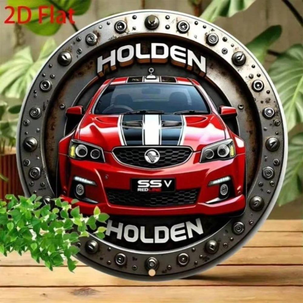 Vintage Holden Garage Metal Wall Art Sign 8 Inch Round Red Black Striped