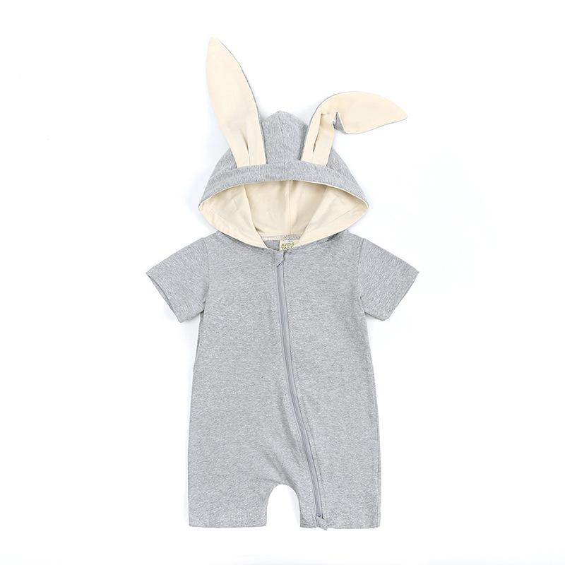 Infant Bunny Ear Jumpsuit - Summer Short Sleeve Romper for Babies and Toddlers