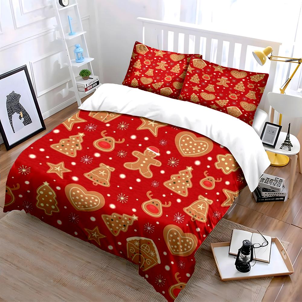 Christmas Gingerbread Pattern Bedding Set Bedding set (1 duvet cover, 2 pillowcases, duvet not included)